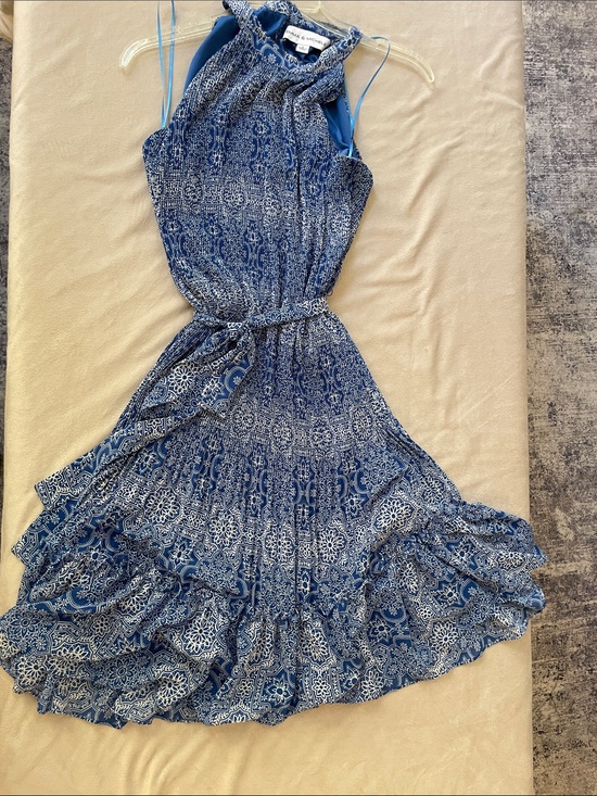 Emma And Michele Dresses & Skirts - Blue Printed Halter Midi Dress with Waist Tie by Ann Taylor